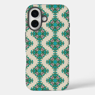 Vintage Ornate Art Nouveau Tile Pattern Green Blue iPhone 16 Case