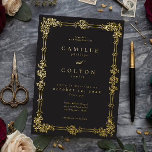 Vintage Ornate Black Gold Scroll Gothic Wedding