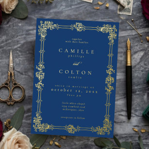 Vintage Ornate Blue Gold Scroll Gothic Wedding