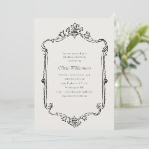 Vintage Ornate Frame Black Cream Bridal Shower Invitation
