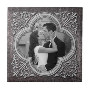Vintage Ornate Frame Photo Template Wedding Tile