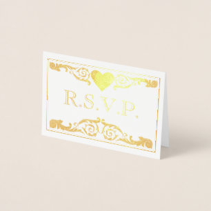 Vintage Ornate Gold Flourish RSVP Foil Card
