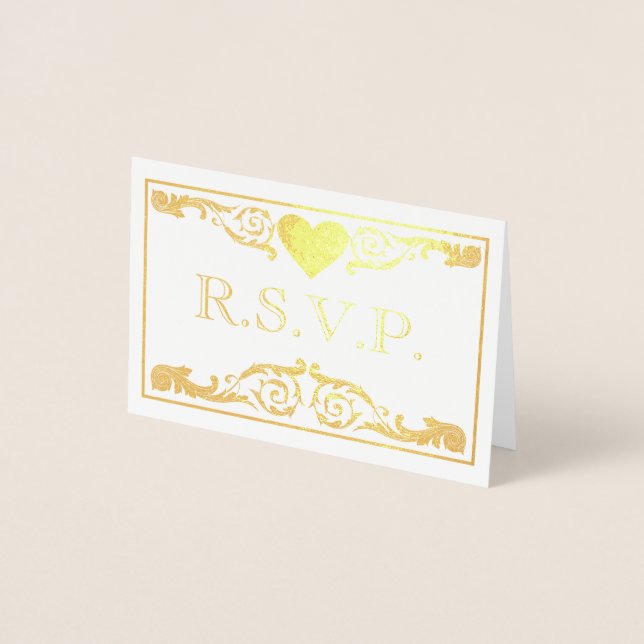 Vintage Ornate Gold Flourish RSVP Foil Card (Front)