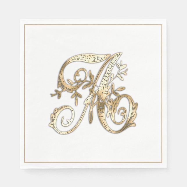 Vintage Ornate Gold Monogram A  Napkin (Front)