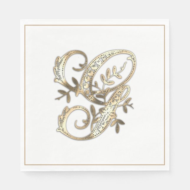 Vintage Ornate Gold Monogram G Napkin (Front)
