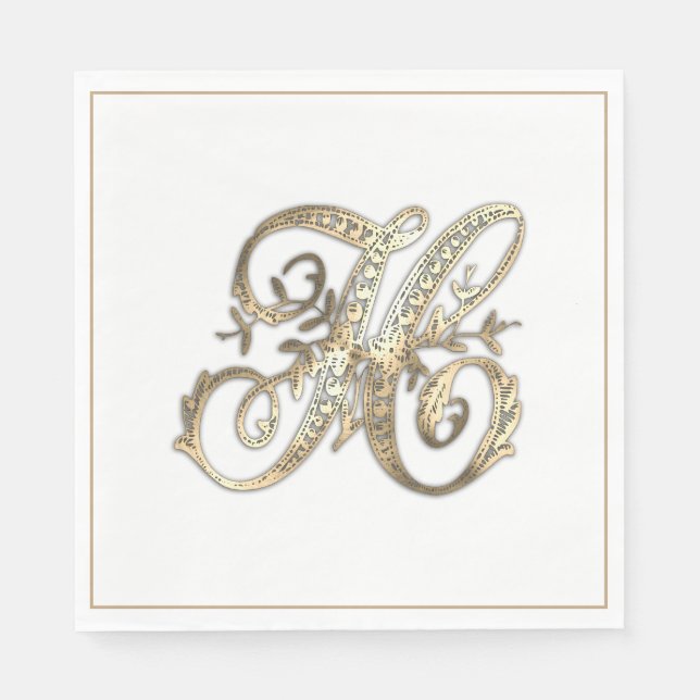 Vintage Ornate Gold Monogram H Napkin (Front)