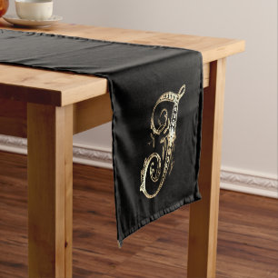 Vintage Ornate Gold Monogram J Short Table Runner
