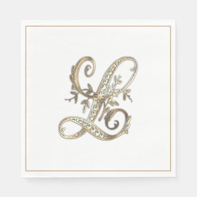 Vintage Ornate Gold Monogram L Napkin (Front)