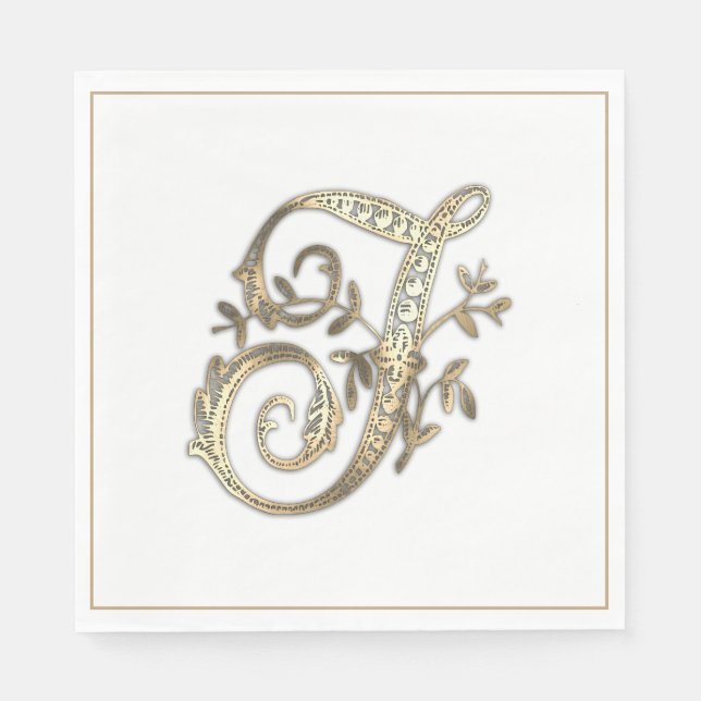 Vintage Ornate Gold Monogram T Napkin (Front)