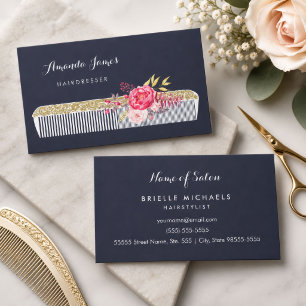 Vintage Ornate Hairdresser Comb With Pink Floral Business Card