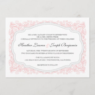Vintage Ornate Pink & Grey Wedding Invitation