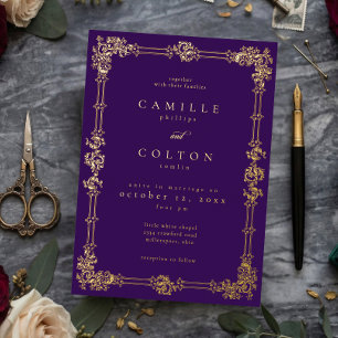 Vintage Ornate Purple Gold Scroll Gothic Wedding