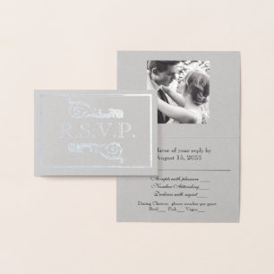 Vintage Ornate Silver Flourish Grey RSVP Foil Card