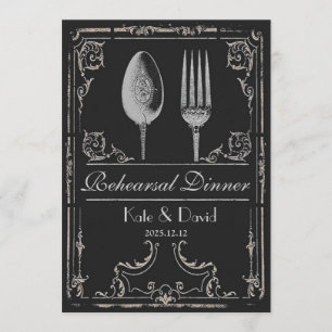 Vintage Ornate Silver Spoon Fork Rehearsal Dinner Invitation