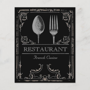 Vintage Ornate Silver Spoon Fork Restaurant Cafe Flyer