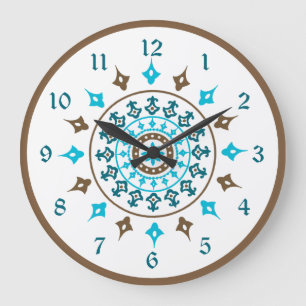 Vintage Ornate Turquoise Brown Numbered Wall Clock