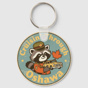 Vintage Oshawa Ontario Motor City Racoon Key Ring