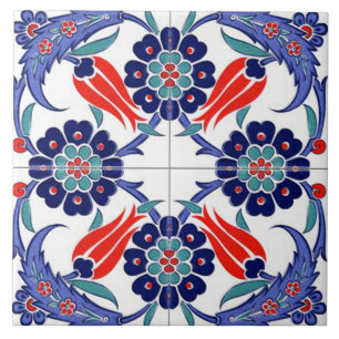 Vintage Ottoman Ceramic Tulip Tile