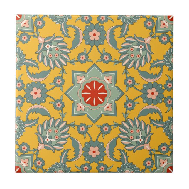 Vintage Ottoman Floral Pattern Ceramic Tile (Front)