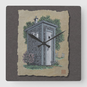 Vintage Outhouse Square Wall Clock