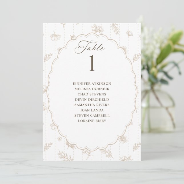 Vintage Oval Beige Tan Wedding Seating Chart (Standing Front)