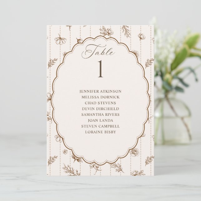 Vintage Oval Brown & Cream Wedding Seating Chart (Standing Front)