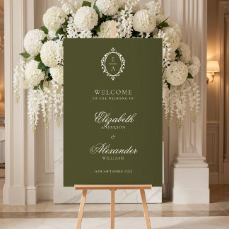 Vintage Oval Crest Green Old Money Wedding Welcome Poster