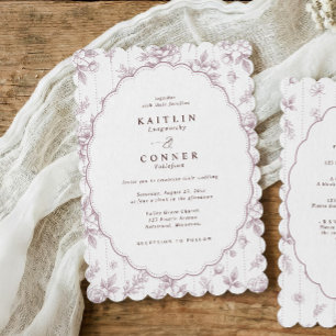 Vintage Oval Dusty Mauve French Floral Wedding Invitation