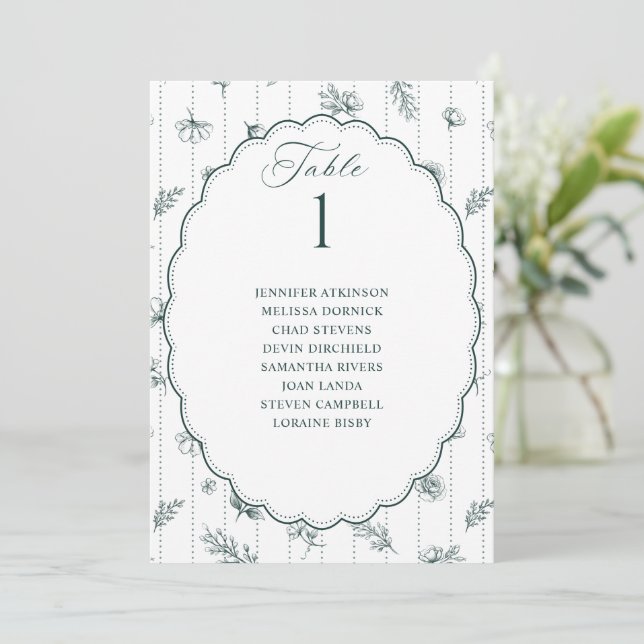 Vintage Oval Emerald Green Wedding Seating Chart (Standing Front)