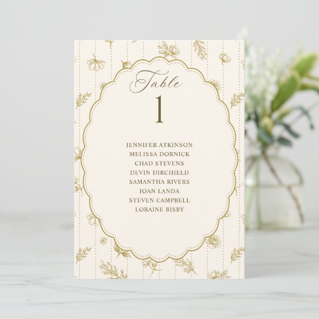 Vintage Oval Gold & Ivory Wedding Seating Chart (Standing Front)