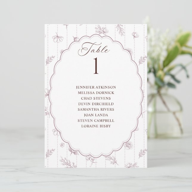 Vintage Oval Rose Mauve Wedding Seating Chart (Standing Front)