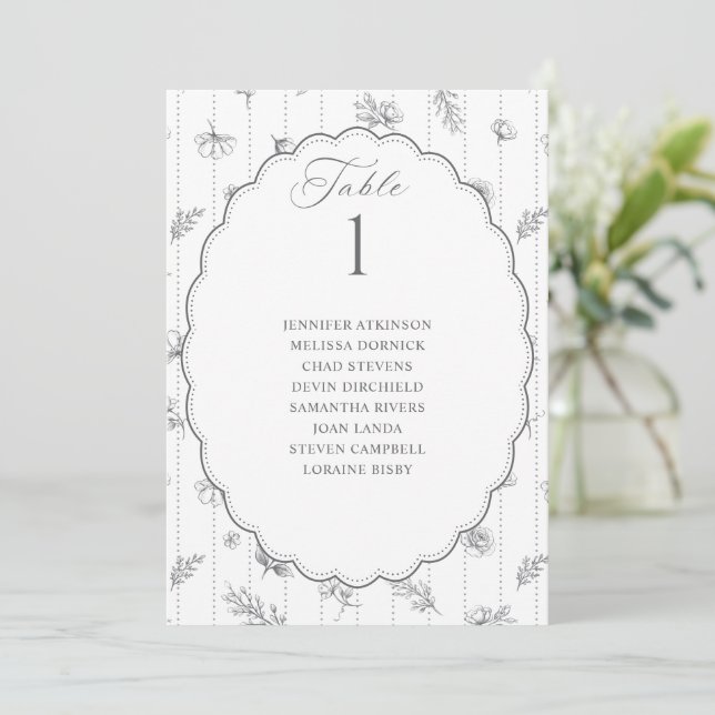 Vintage Oval Silver Grey Wedding Seating Chart (Standing Front)