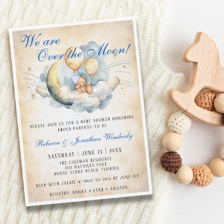 Vintage Over the Moon Baby Shower Invitation