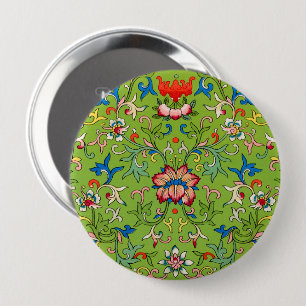 Vintage Owen Jones Chinese Ornament Green Floral 10 Cm Round Badge