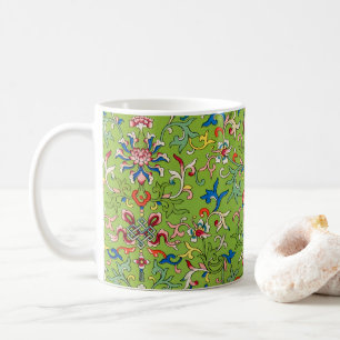 Vintage Owen Jones Chinese Ornament Green Floral Coffee Mug