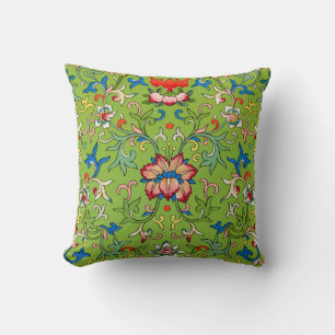Vintage Owen Jones Chinese Ornament Green Floral Cushion
