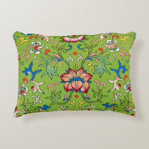 Vintage Owen Jones Chinese Ornament Green Floral Decorative Cushion