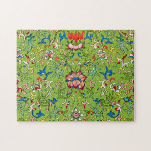 Vintage Owen Jones Chinese Ornament Green Floral Jigsaw Puzzle