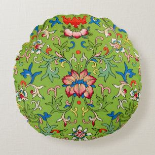 Vintage Owen Jones Chinese Ornament Green Floral Round Cushion