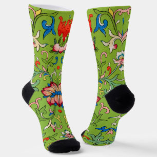 Vintage Owen Jones Chinese Ornament Green Floral Socks