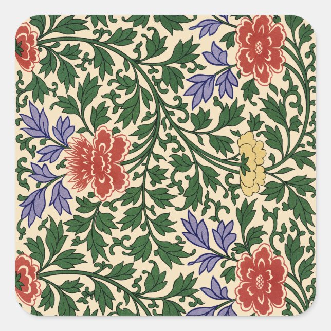 Vintage Owen Jones Chinoiserie Peony Pattern Square Sticker (Front)