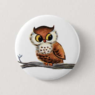 Vintage Owl 6 Cm Round Badge