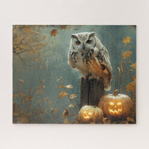 Vintage Owl and Pumpkins Autumn Halloween Jigsaw Puzzle