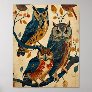 Vintage Owl art Poster