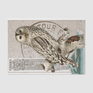 Vintage Owl Bird Brown Decoupage French Postmark  Tissue Paper