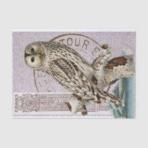 Vintage Owl Bird Red Decoupage French Postmark  Tissue Paper