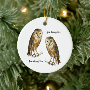 Vintage Owl chouette effraie bird Personalised Ceramic Ornament