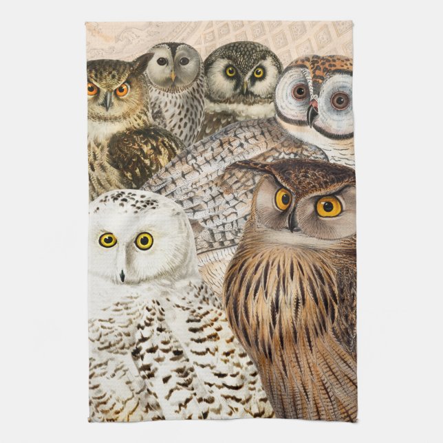 Vintage Owl Collage Tea Towel (Vertical)