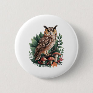 Vintage Owl Cottagecore Aesthetic Mushroom Sticker 6 Cm Round Badge