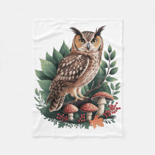 Vintage Owl Cottagecore Aesthetic Mushroom Sticker Fleece Blanket